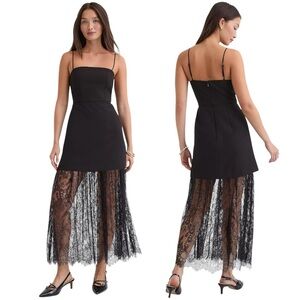 NWT LOFT Chantilly Lace Mixed Media Maxi Dress Black Formal Chic LBD Sz. 12